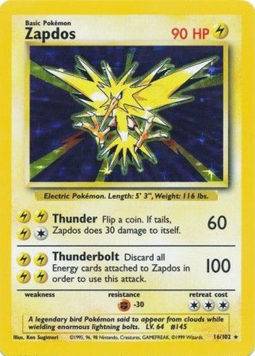 Pokemon Card - Base 16/102 - ZAPDOS (holo-foil)