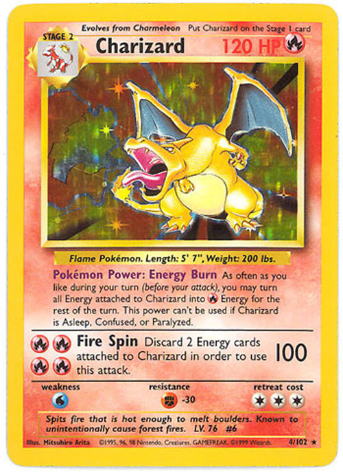 Pokemon Card - Base 4/102 - CHARIZARD (holo-foil)