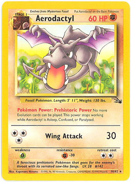 Aerodactyl 16/62 Prism Holo Vintage Pokemon Fossil Vending Golden Sticker  Card