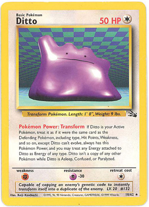 Pokemon Card - Fossil 18/62 - DITTO (rare) *Played*