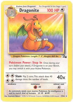 Pokemon Card - Fossil 19/62 - DRAGONITE (rare)