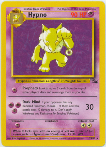 Pokemon Card - Fossil 23/62 - HYPNO (rare)