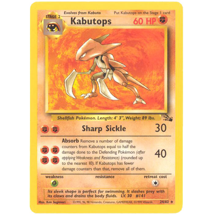 Pokemon Card - Fossil 24/62 - KABUTOPS (rare)