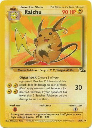 Pokemon Card - Fossil 29/62 - RAICHU (rare) *Played*