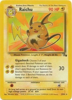 Pokemon Card - Fossil 29/62 - RAICHU (rare)