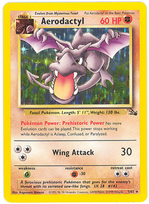 Pokemon Card - Fossil 1/62 - AERODACTYL (holo-foil) *Played*