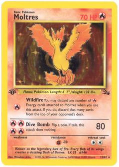 Pokemon Card - Fossil 12/62 - MOLTRES (holo-foil) *1st Edition*
