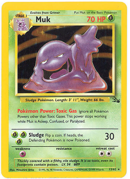 Pokemon Card - Fossil 13/62 - MUK (holo-foil) *Played*