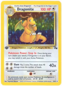 Pokemon Card - Fossil 4/62 - DRAGONITE (holo-foil) **1st Edition**