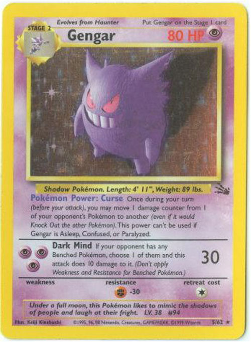 Pokemon Card - Fossil 5/62 - GENGAR (holo-foil)