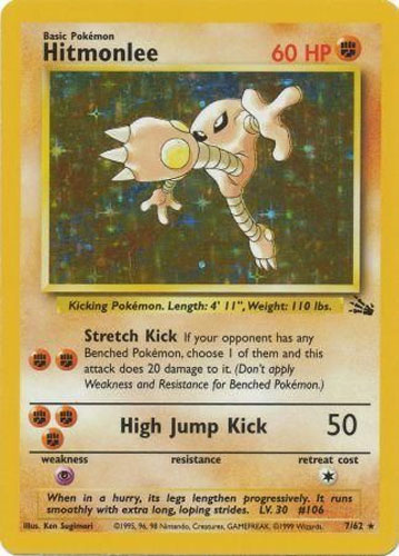 Pokemon Card - Fossil 7/62 - HITMONLEE (holo-foil) *Played*