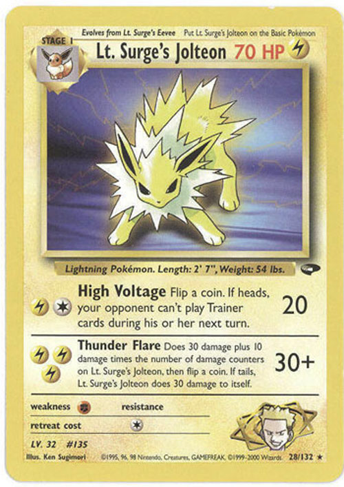 Pokemon Card - Gym Challenge 28/132 - LT. SURGE'S JOLTEON (rare)