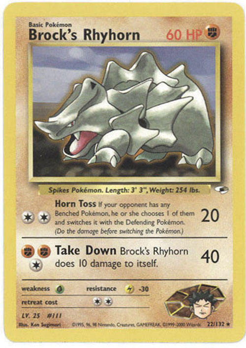 Pokemon Card - Gym Heroes 22/132 - BROCK'S RHYHORN (rare) *Played*