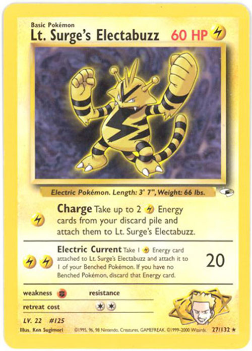 Pokemon Card - Gym Heroes 27/132 - LT. SURGE'S ELECTABUZZ (rare)