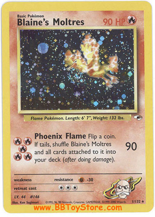 Pokemon Card - Gym Heroes 1/132 - BLAINE'S MOLTRES (holo-foil)