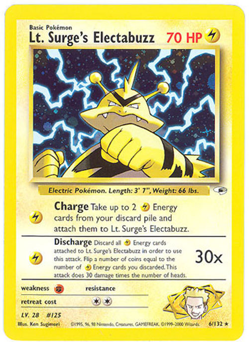 Pokemon Card - Gym Heroes 6/132 - LT. SURGE'S ELECTABUZZ (holo-foil)