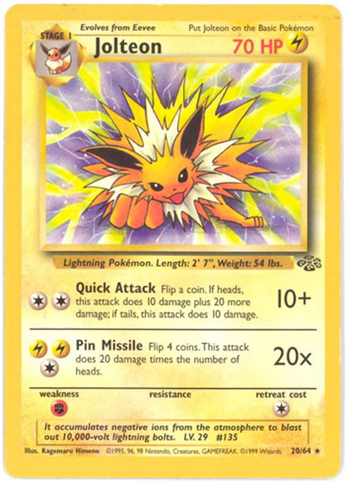 Pokemon Card - Jungle 20/64 - JOLTEON (rare) *Played*