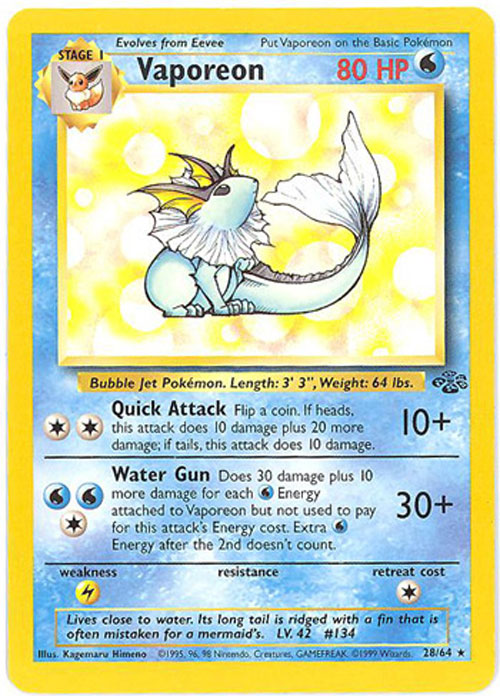 Pokemon Card - Jungle 28/64 - VAPOREON (rare)