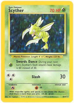 Pokemon Card - Jungle 10/64 - SCYTHER (holo-foil) **ERROR No Symbol** *Played*