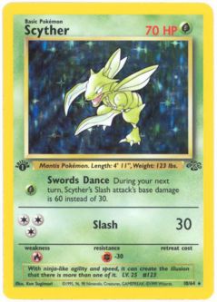 Pokemon Card - Jungle 10/64 - SCYTHER (holo-foil) **1st Edition**