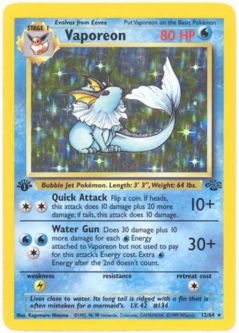 Pokemon Card - Jungle 12/64 - VAPOREON (holo-foil) *1st Edition* *Played*