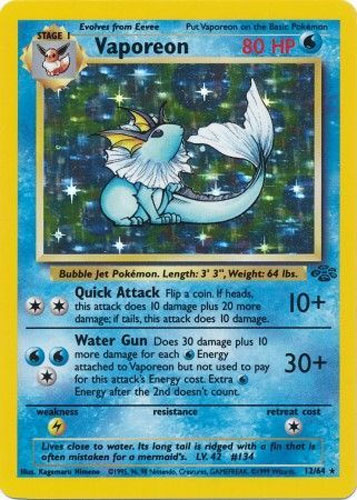 Pokemon Card - Jungle 12/64 - VAPOREON (holo-foil)