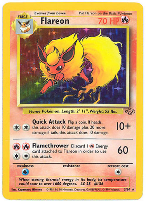 Pokemon Card - Jungle 3/64 - FLAREON (holo-foil) *Played*