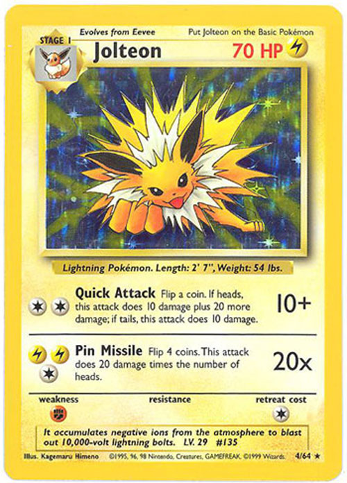 Pokemon Card - Jungle 4/64 - JOLTEON (holo-foil) **ERROR No Symbol**