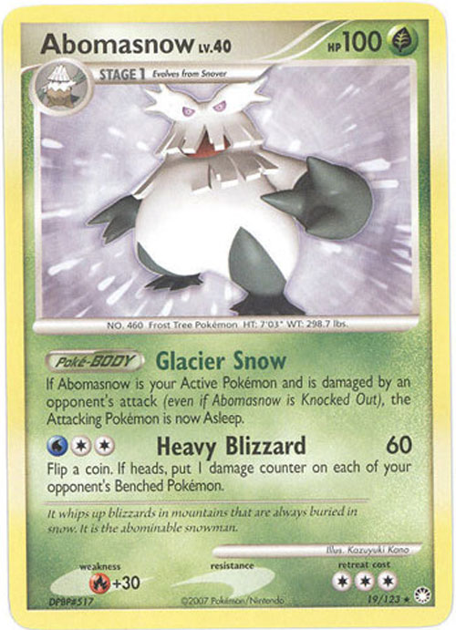 Pokemon Card - D&P: Mysterious Treasures 19/123 - ABOMASNOW Lv.40 (rare): BBToyStore.com - Toys, Plush, Trading Cards, Action Figures & Games online retail store shop sale Pokemon Card - D&P: Mysterious Treasures 19/123 - ABOMASNOW Lv.40 (rare): BBToyStore.com - Toys, Plush, Trading Cards, Action Figures & Games online retail store shop sale