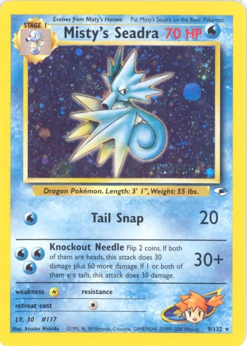 Pokemon Card - PreRelease Promo #9/132 - MISTY'S SEADRA (holo-foil) *Played*