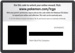 Pokemon Card Promo - Team Skull Pin Collection Box - CODE CARD