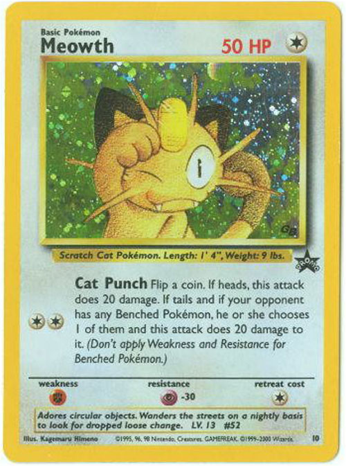 Pokemon Card - Black Star Promo #10 - MEOWTH (holo-foil) *Played*