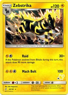 Pokemon Card - Battle Academy 45/181 - ZEBSTRIKA (#16 PIKACHU STAMPED) (rare)