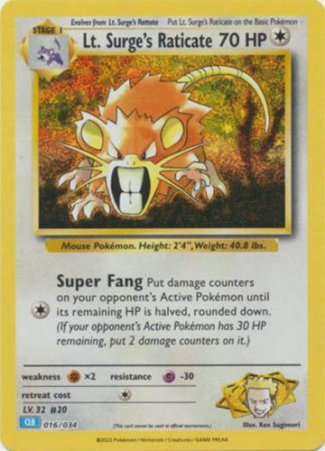 Pokemon Card - Classic Collection [CLB] 016/034 - LT. SURGE'S RATICATE (holo-foil)