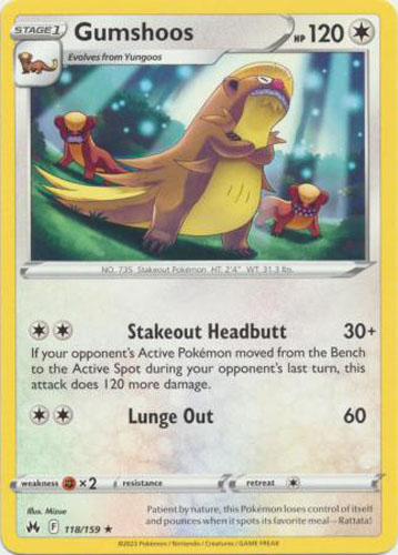 Pokemon Card - Crown Zenith 118/159 - GUMSHOOS (rare): BBToyStore.com - Toys, Plush, Trading Cards, Action Figures & Games online retail store shop sale Pokemon Card - Crown Zenith 118/159 - GUMSHOOS (rare): BBToyStore.com - Toys, Plush, Trading Cards, Action Figures & Games online retail store shop sale