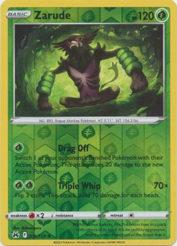Pokemon Trading Card Game Crown Zenith Holo Rare Zarude #16 Pokemon Trading Card Game Crown Zenith Holo Rare Zarude #16