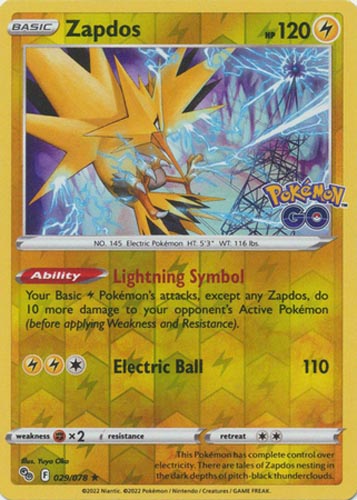 Pokemon Card - Pokemon GO 029/078 - ZAPDOS (REVERSE holo-foil)