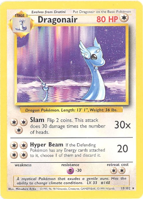 Pokemon Card - Base 18/102 - DRAGONAIR (rare) *Played*