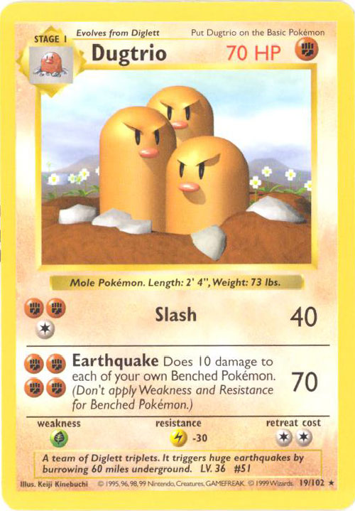 Pokemon Card - Base 19/102 - DUGTRIO (rare) **Shadowless** *NM* *Played*