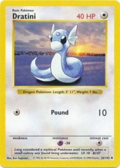 Pokemon Card - Base 26/102 - DRATINI (uncommon) [Shadowless] *Played*