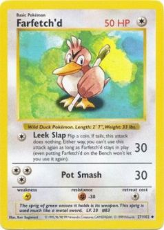 Pokemon Card - Base 27/102 - FARFETCH'D (uncommon) [Shadowless] *Played*