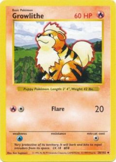 Pokemon Card - Base 28/102 - GROWLITHE (uncommon) *Shadowless*