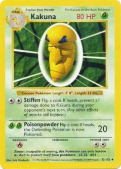 Pokemon Card - Base 33/102 - KAKUNA (uncommon) [Shadowless] *Played*