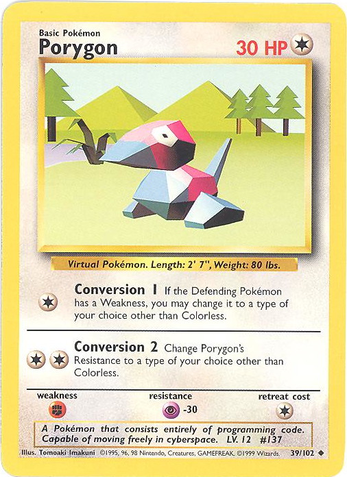 Pokemon Card - Base 39/102 - PORYGON (uncommon)