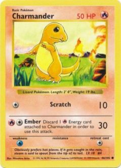 Pokemon Card - Base 46/102 - CHARMANDER (common) *Shadowless*