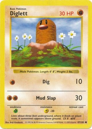 Pokemon Card - Base 47/102 - DIGLETT (common) **Shadowless**