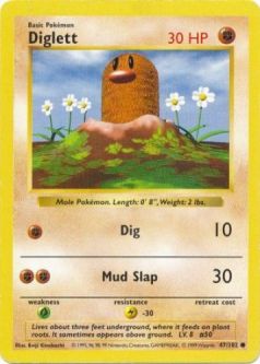 Pokemon Card - Base 47/102 - DIGLETT (common) [Shadowless] *Played*
