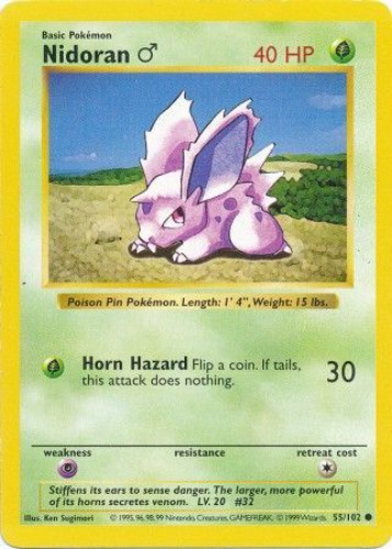 Pokemon Card - Base 55/102 - NIDORAN (common) [Shadowless] *Played*:  BBToyStore.com - Toys, Plush, Trading Cards, Action Figures & Games online  retail store shop sale