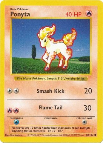 Pokemon Card - Base 60/102 - PONYTA (common) [Shadowless] *Played*:  BBToyStore.com - Toys, Plush, Trading Cards, Action Figures & Games online  retail store shop sale