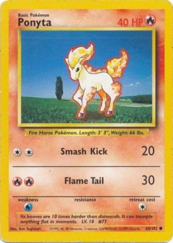 ponyta pokemon card value 60/102 (2000) Chinese Base Set - 1st Edition - Retreat Cost Ponyta [Shadowless] #60 Prices |